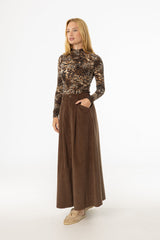 Brown Cargo Corduroy Maxi Skirt