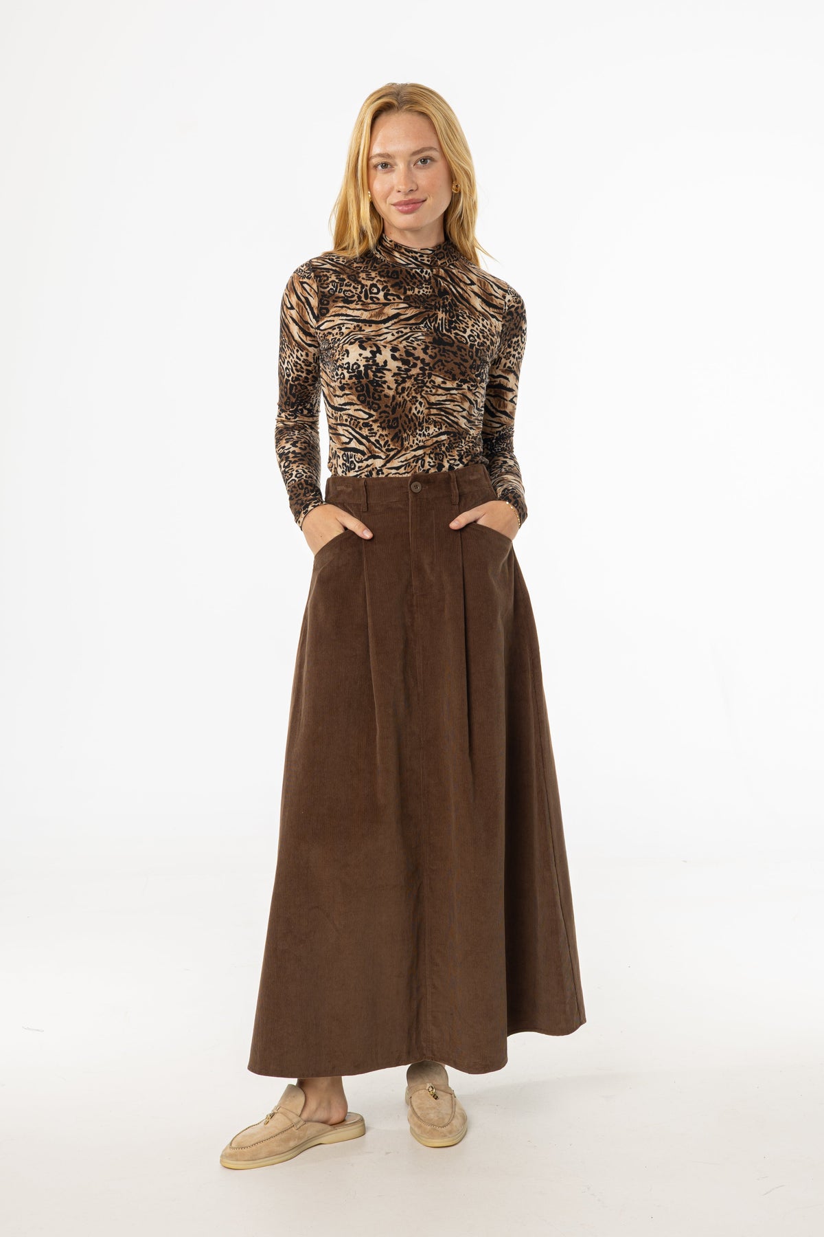 Brown Cargo Corduroy Maxi Skirt