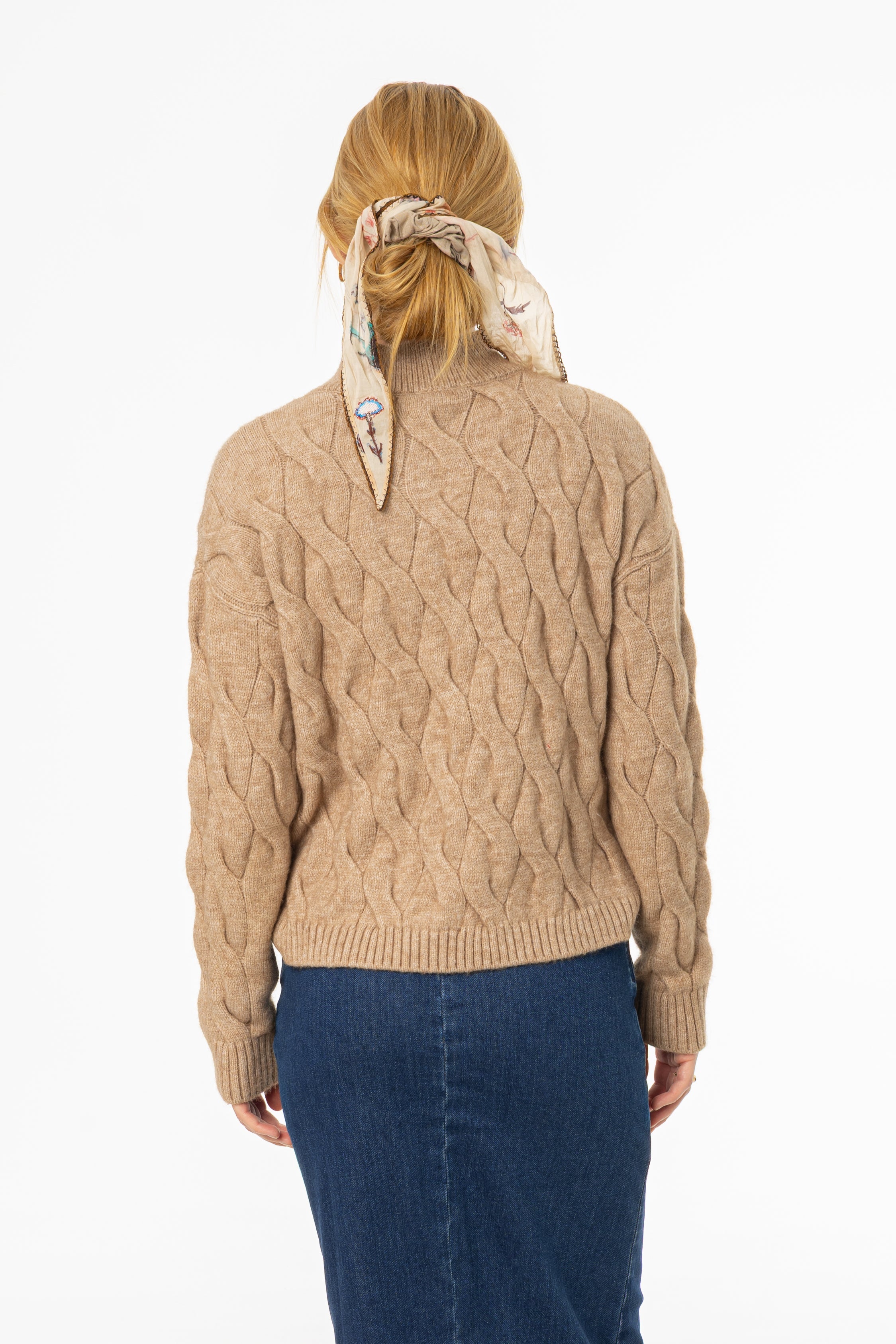 Brown Collar Detail Cable Knit Sweater
