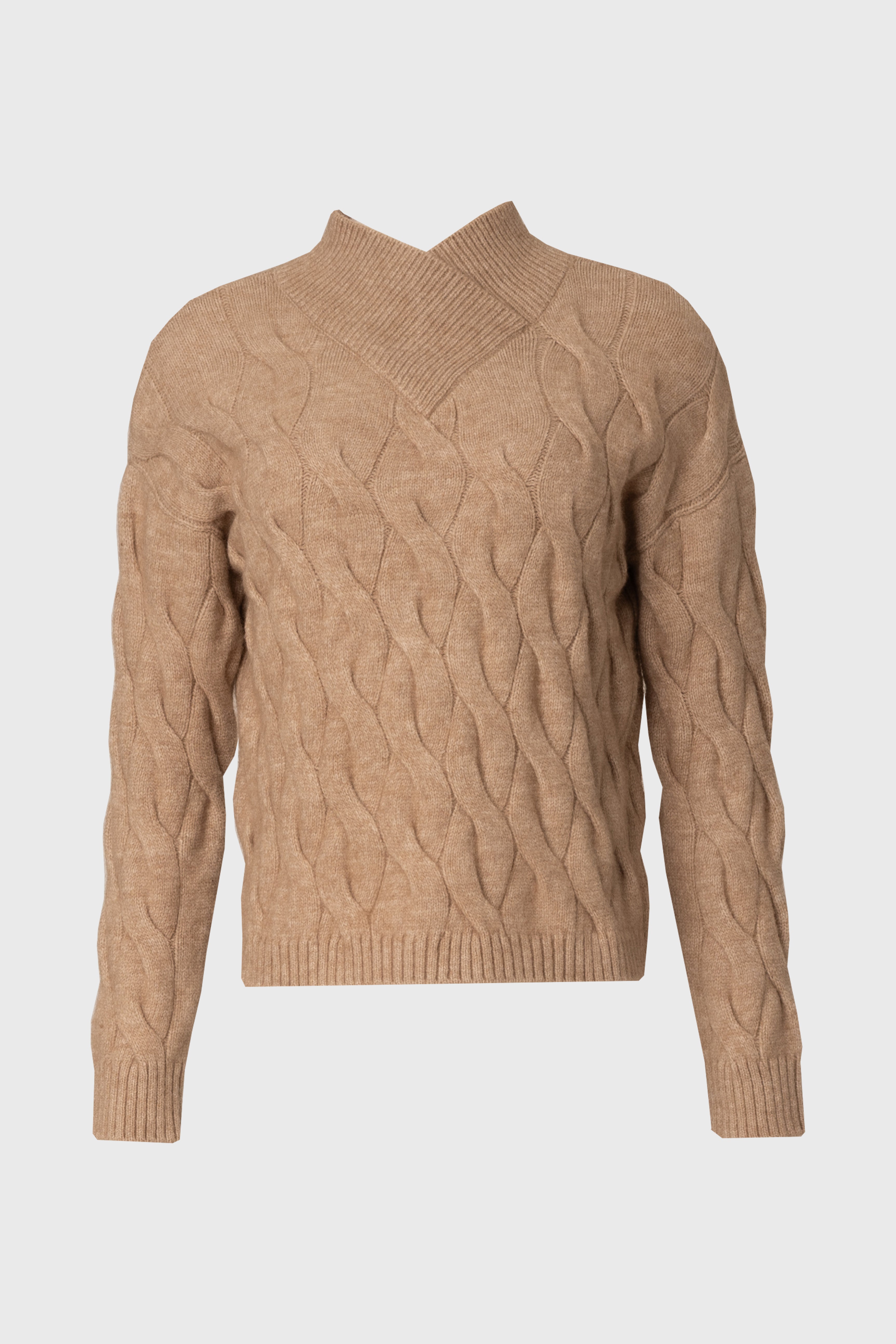 Brown Collar Detail Cable Knit Sweater