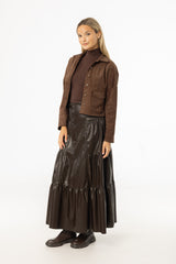 Brown Layered Faux Leather Skirt