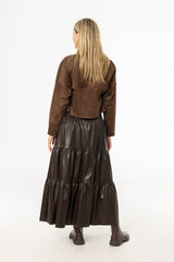 Brown Layered Faux Leather Skirt