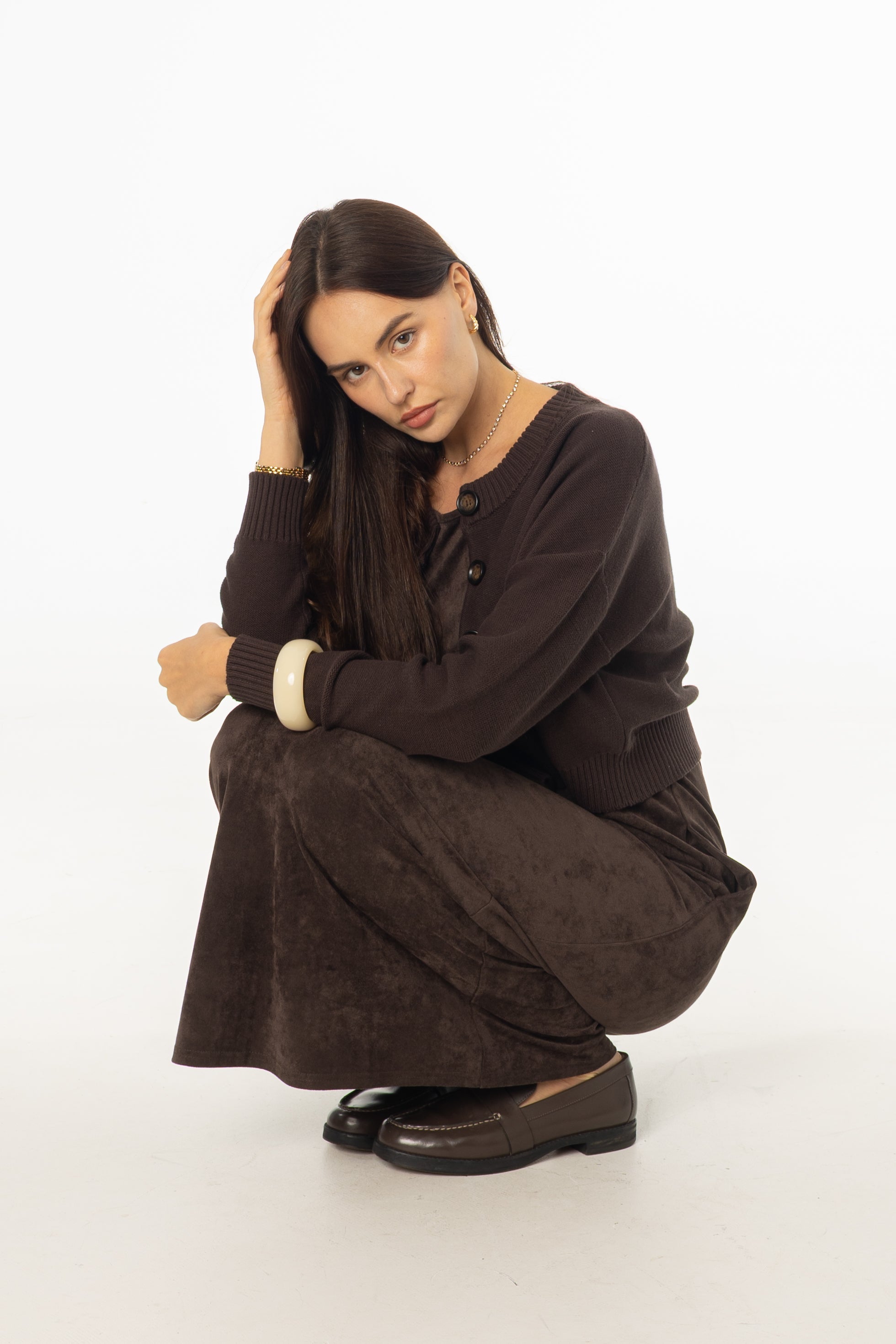 Brown Microsuede Maxi Jumper