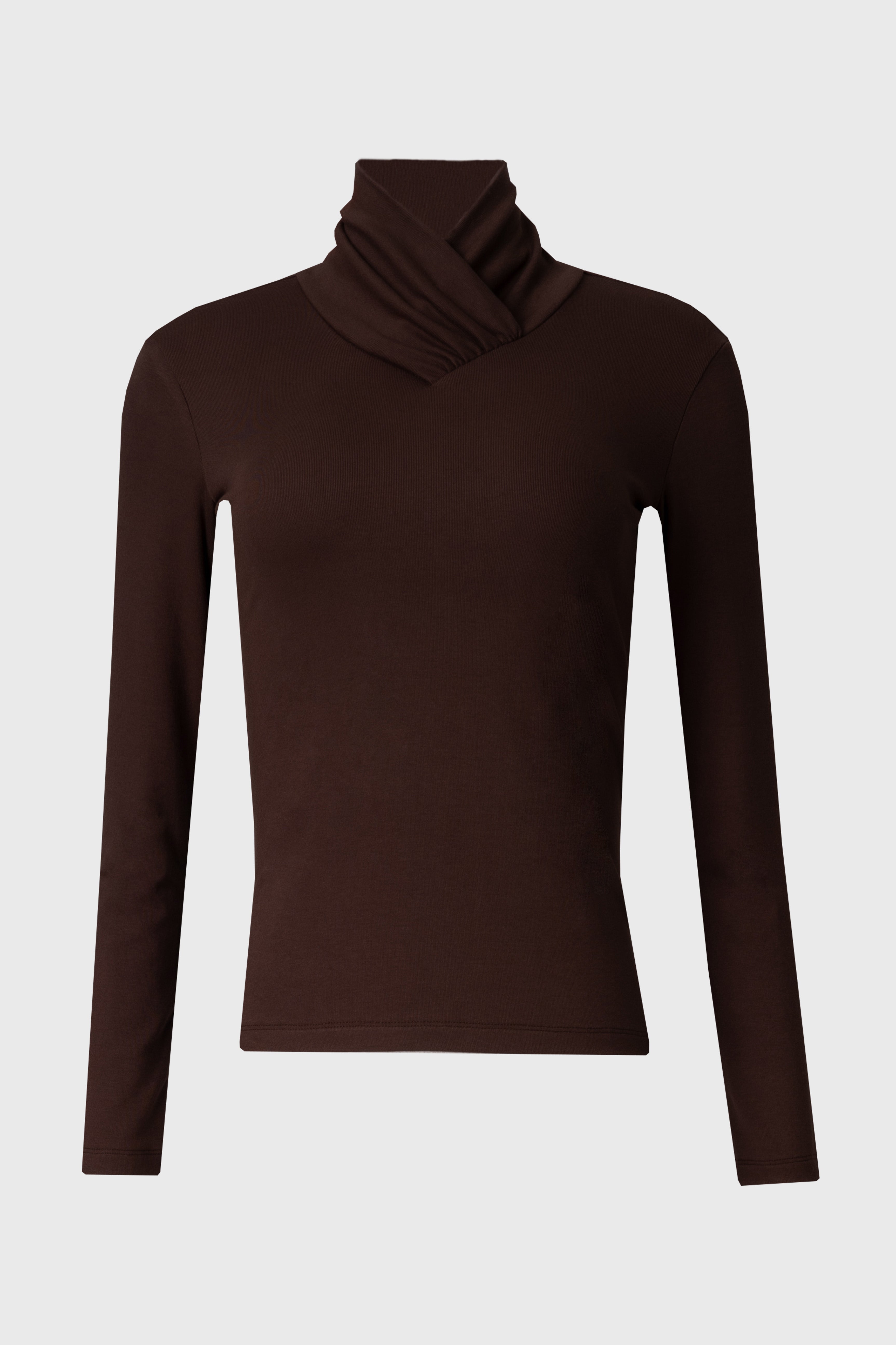 Brown Overlap Mock Neck Top