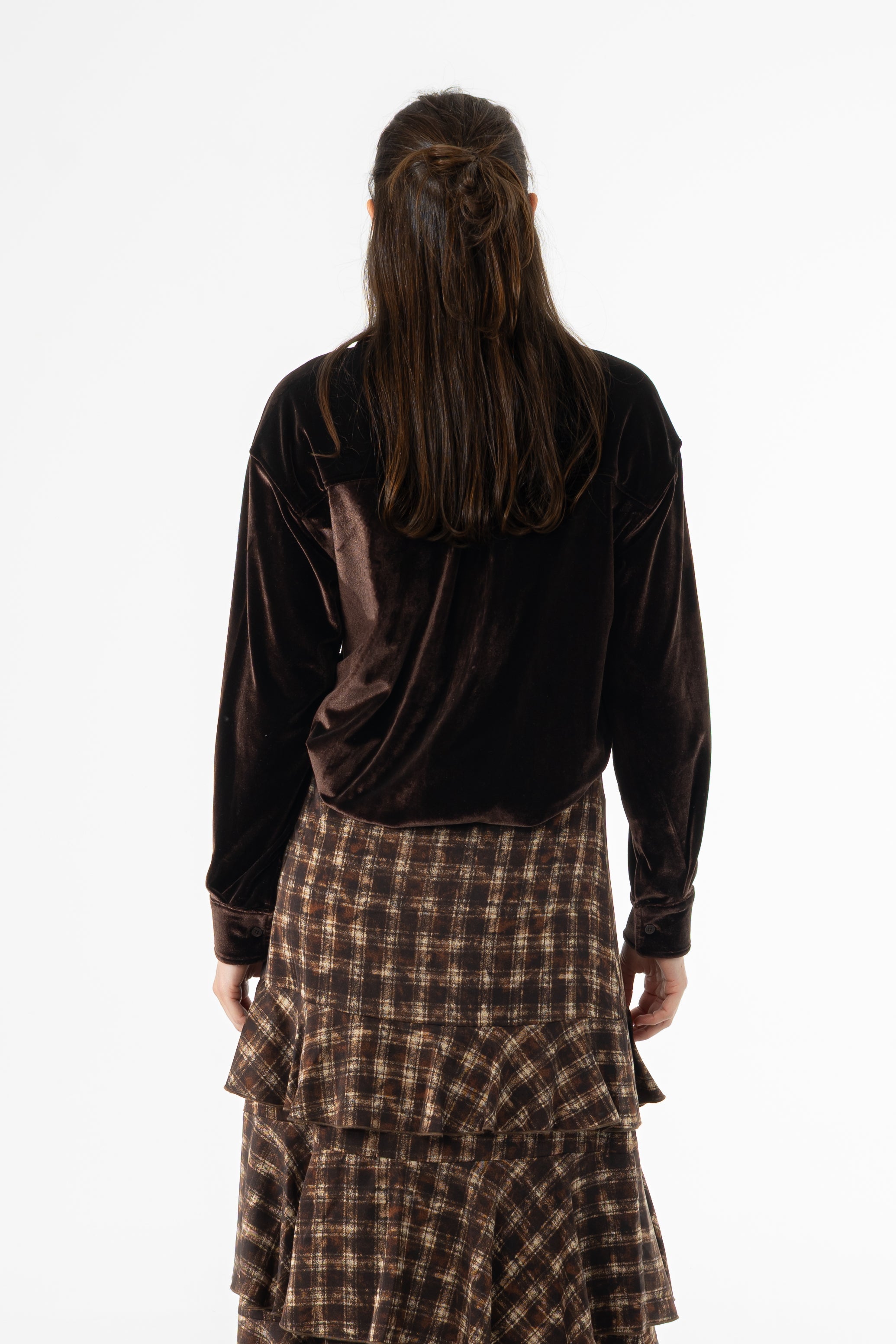 Brown Oversized Velour Blouse