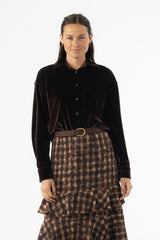 Brown Oversized Velour Blouse