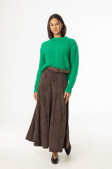 Brown Paneled Microsuede Skirt