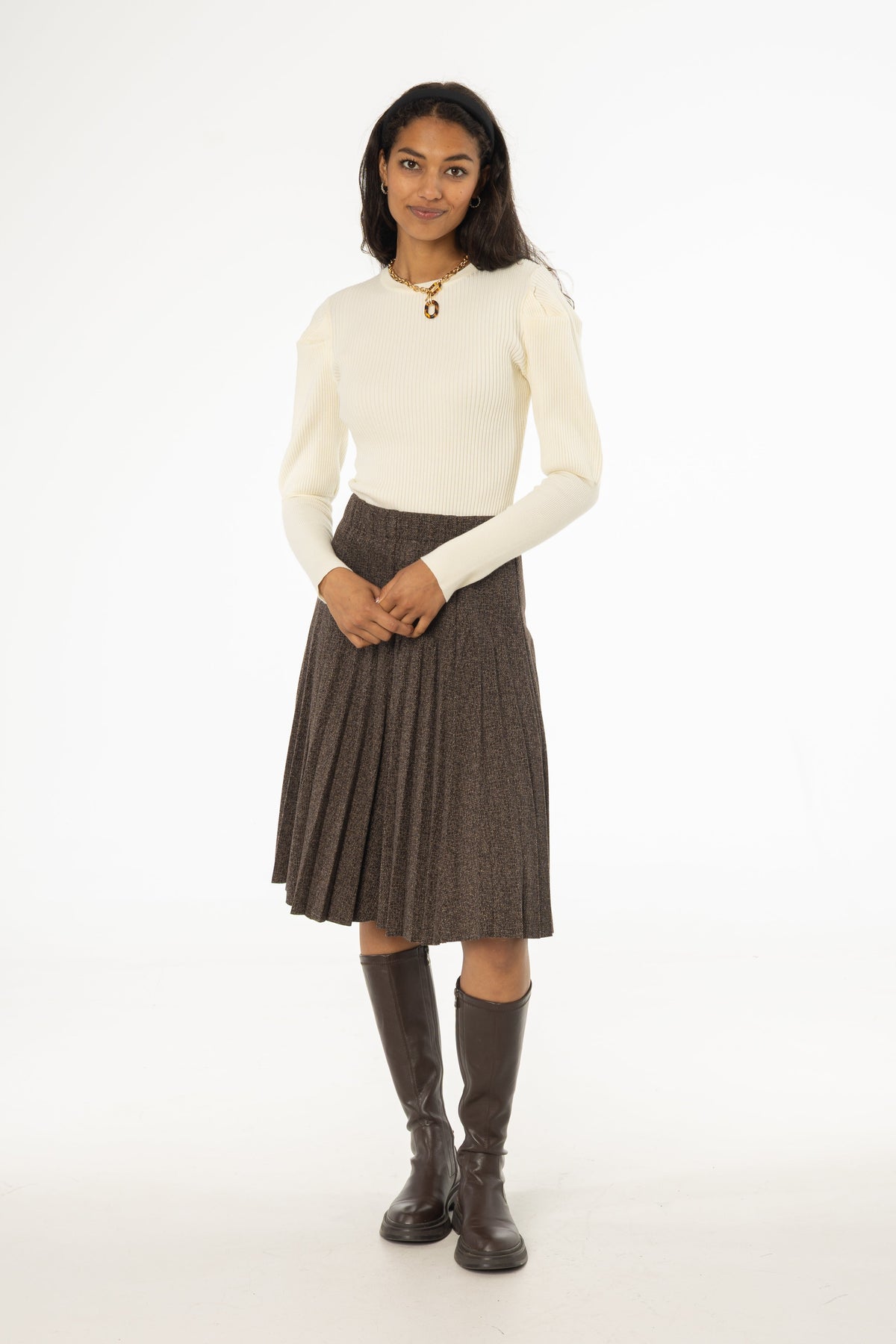 Brown Pleated Skirt