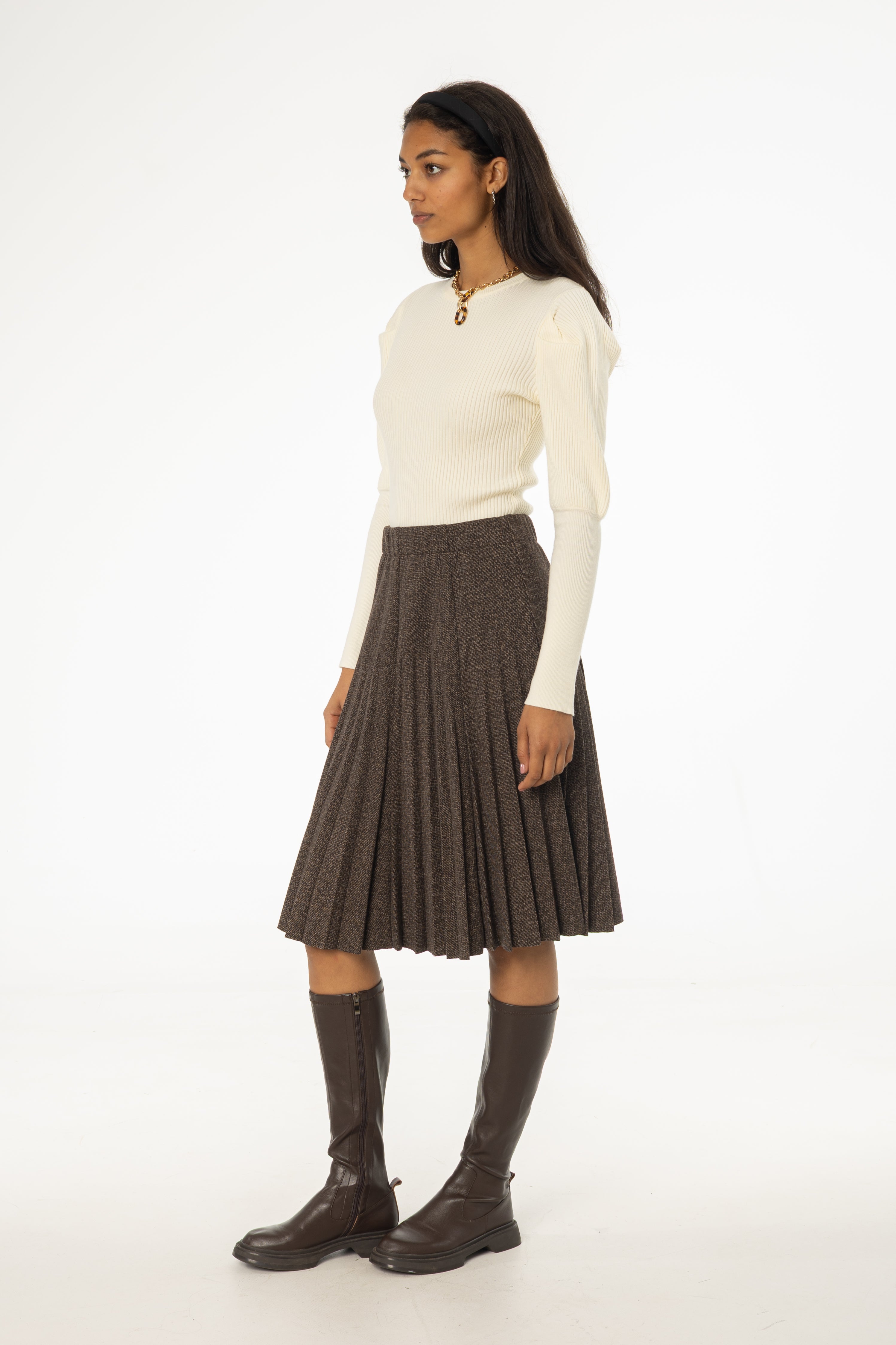Brown Pleated Skirt