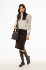 Brown Pocket Corduroy Pencil Skirt