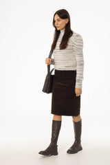 Brown Pocket Corduroy Pencil Skirt