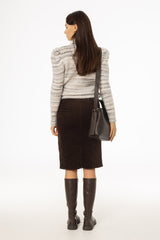 Brown Pocket Corduroy Pencil Skirt