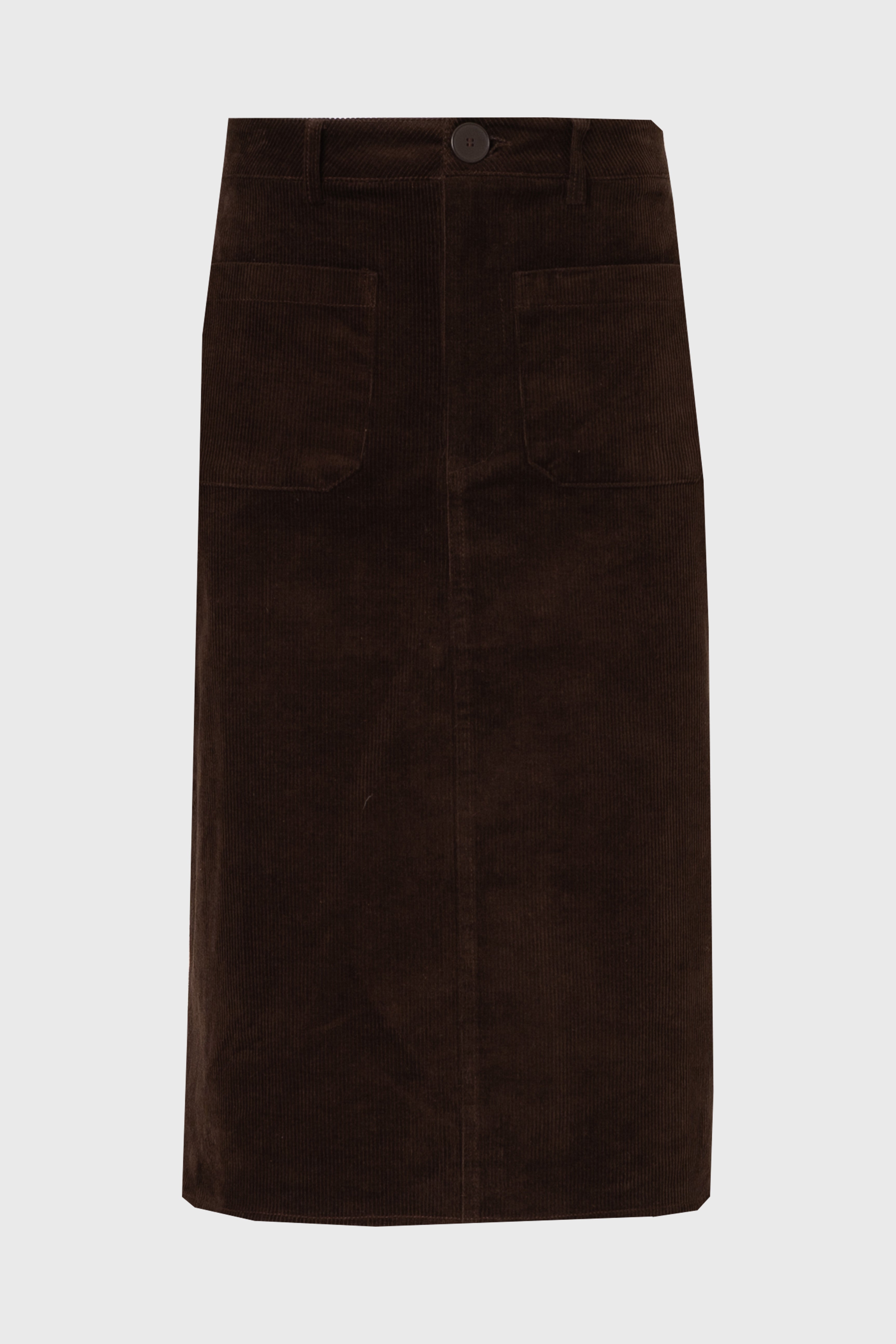 Brown Pocket Corduroy Pencil Skirt