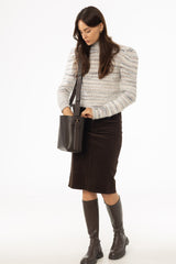 Brown Pocket Corduroy Pencil Skirt