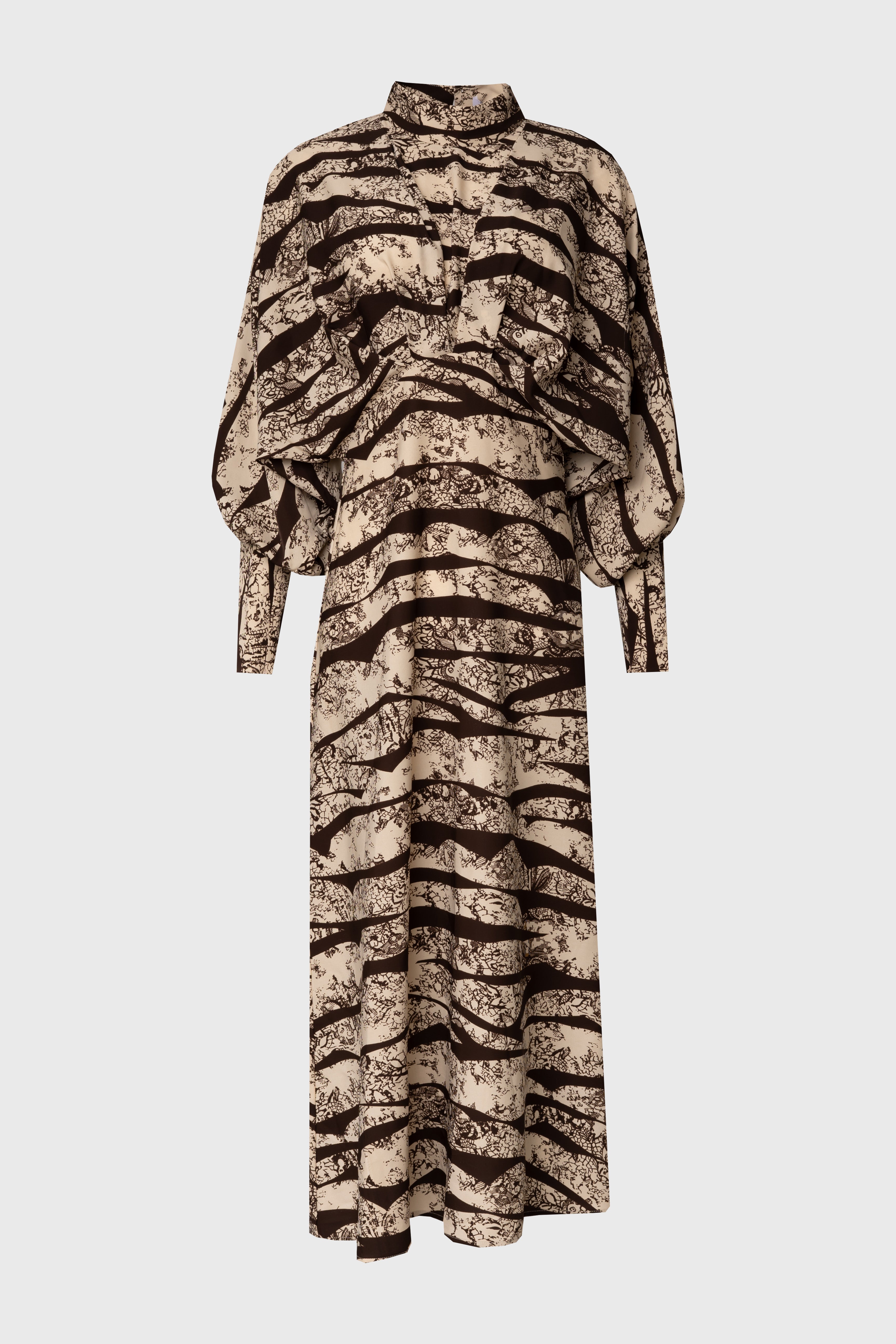 Brown Printed Draped Maxi Dress