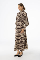 Brown Printed Draped Maxi Dress