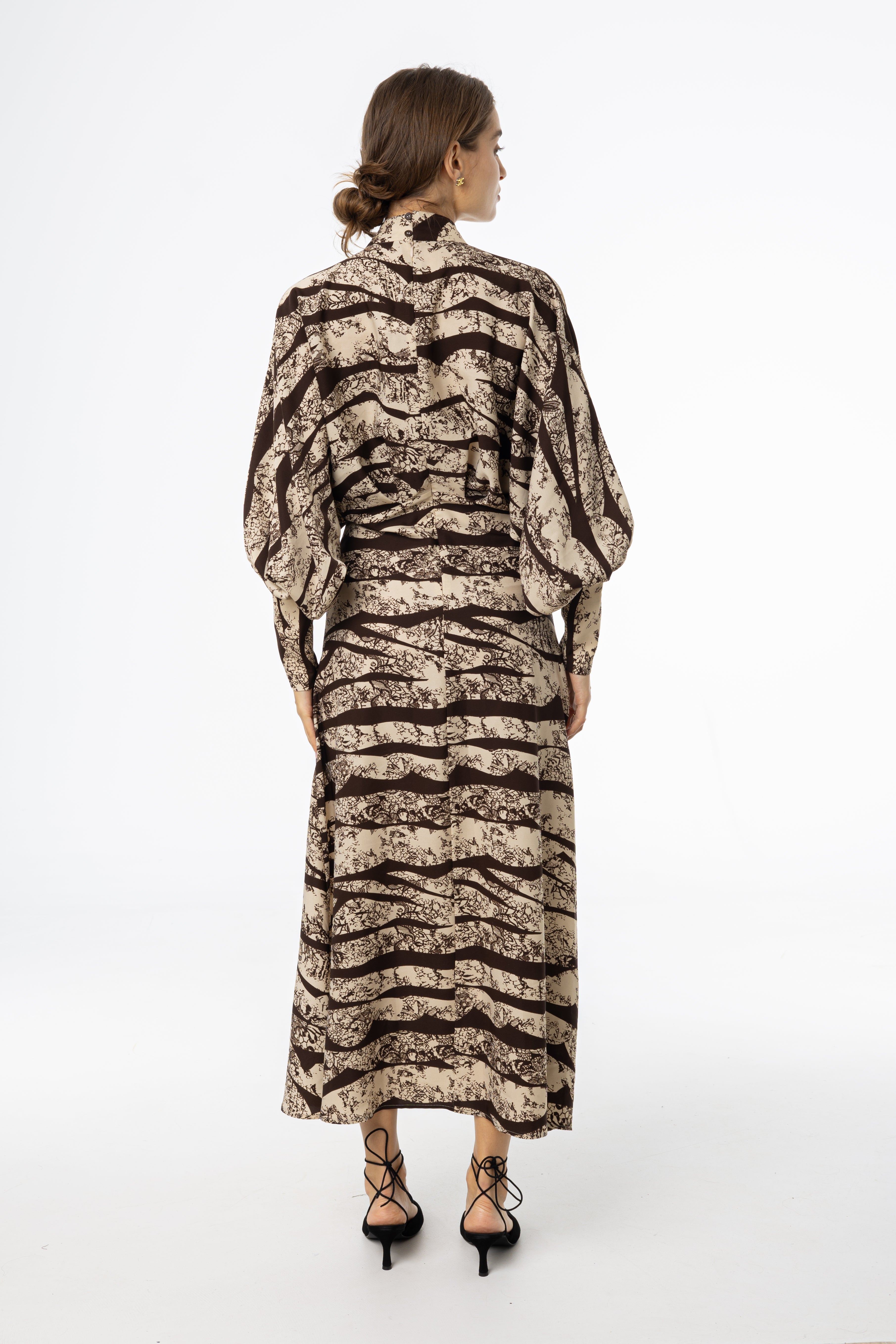 Brown Printed Draped Maxi Dress