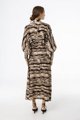 Brown Printed Draped Maxi Dress