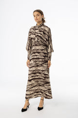 Brown Printed Draped Maxi Dress