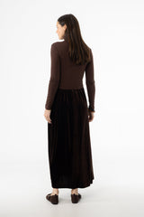 Brown Combo Velour Mock Neck Dress