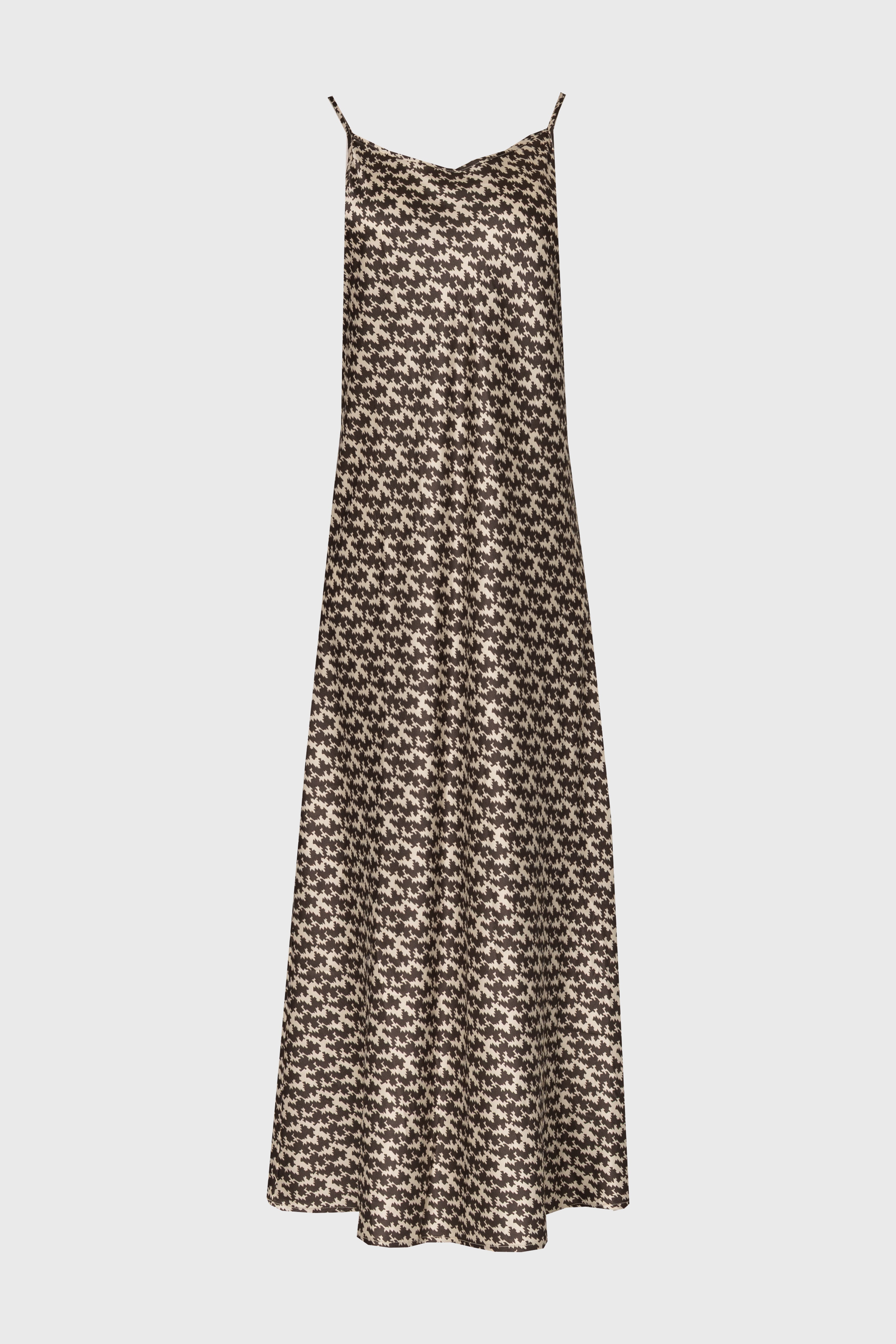 Brown & Cream Houndstooth Printed Slip Dress