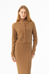 Camel Cable Knit Cardigan