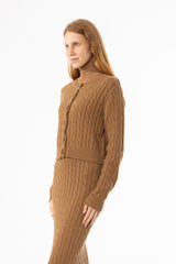 Camel Cable Knit Cardigan
