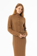 Camel Cable Knit Cardigan