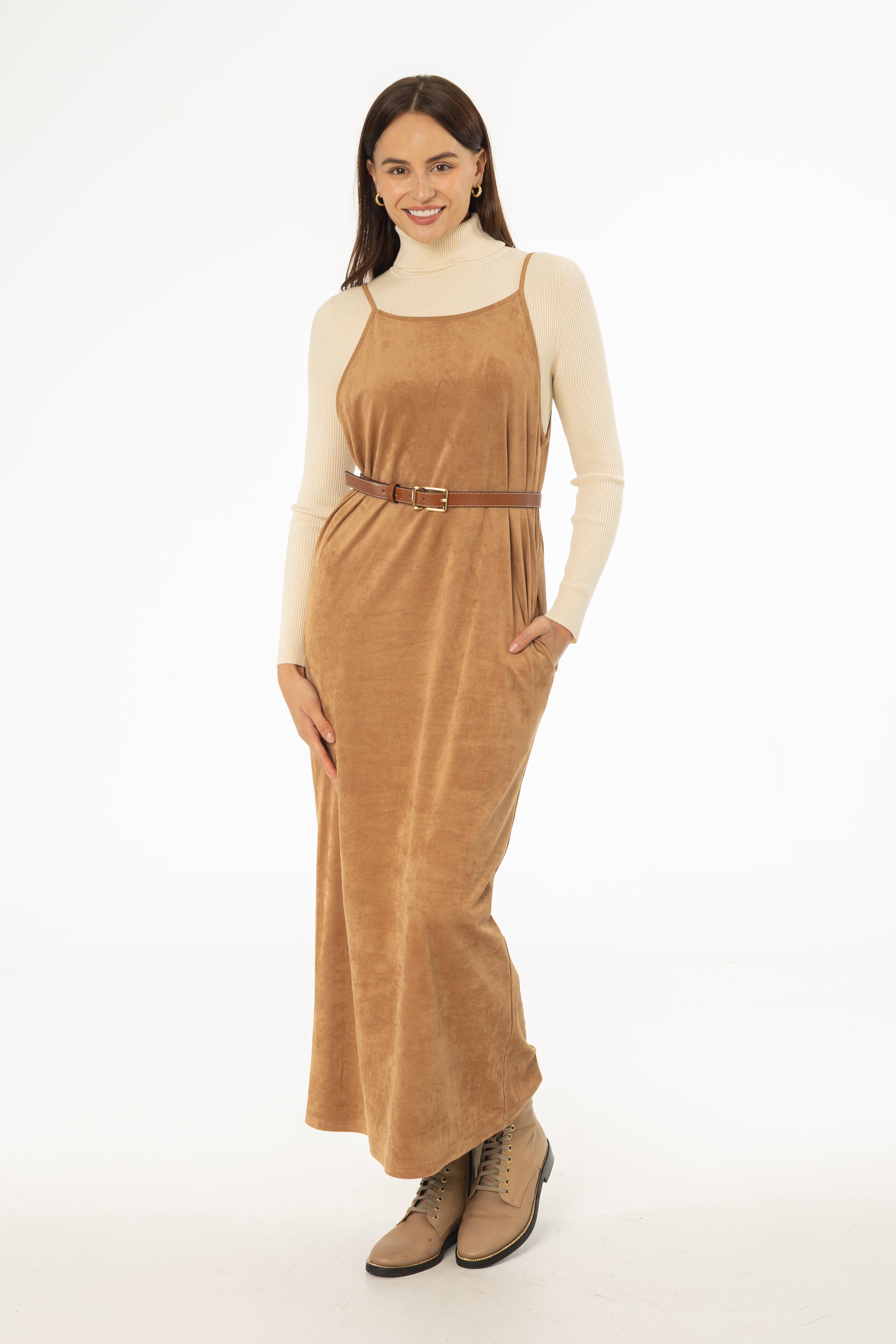 Camel Microsuede Maxi Jumper
