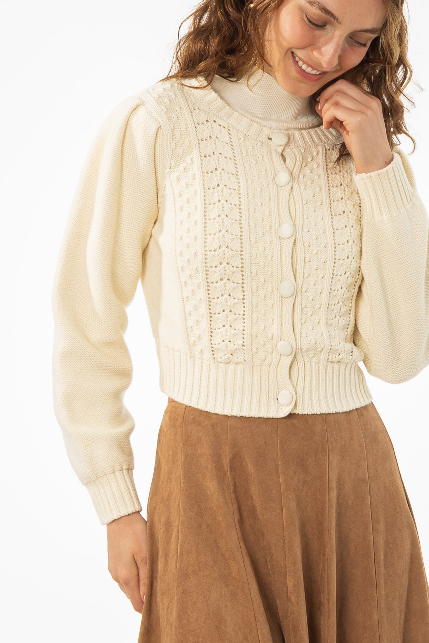 Cream Cropped Crochet Cardigan