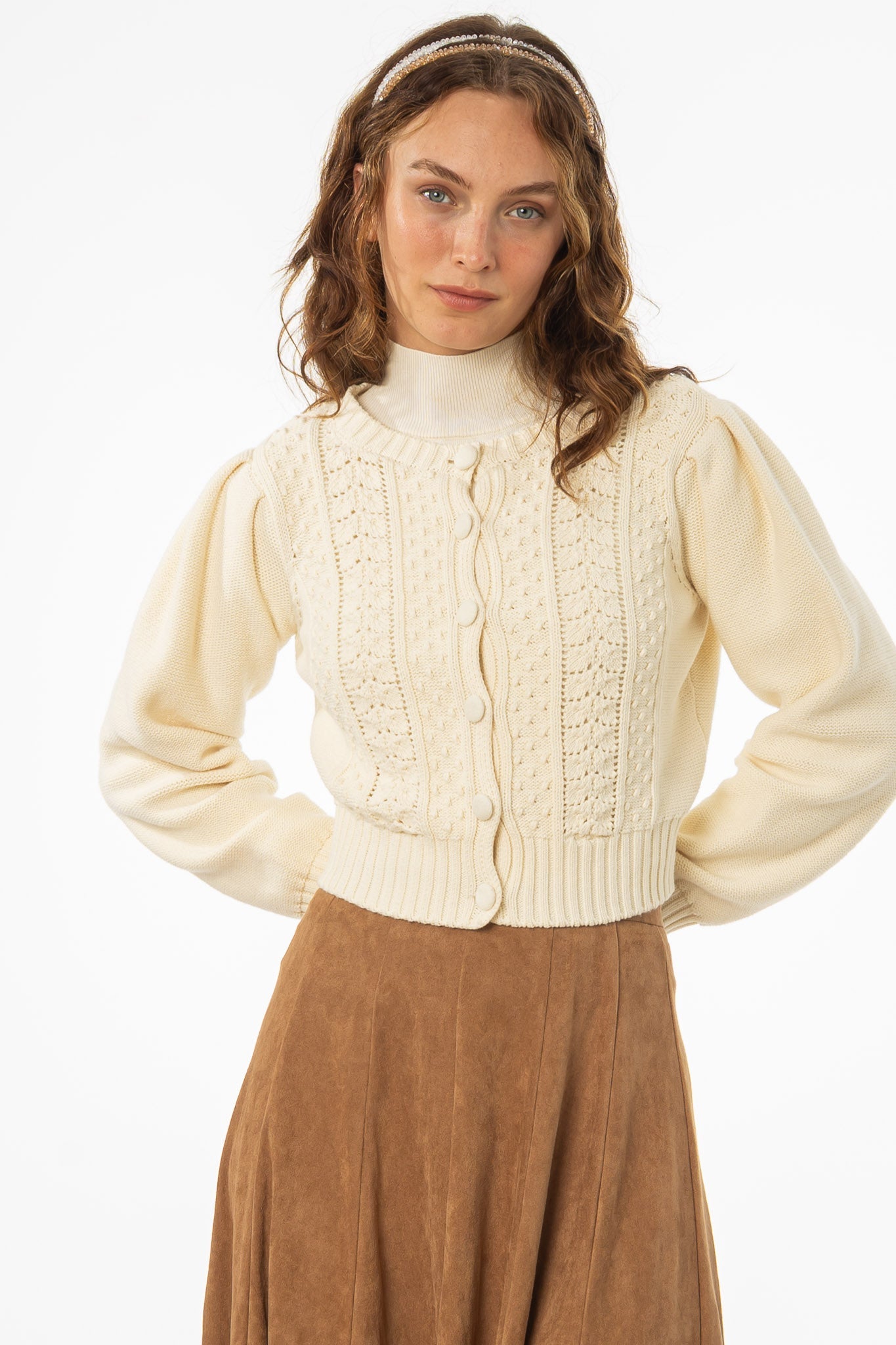 Cream Cropped Crochet Cardigan