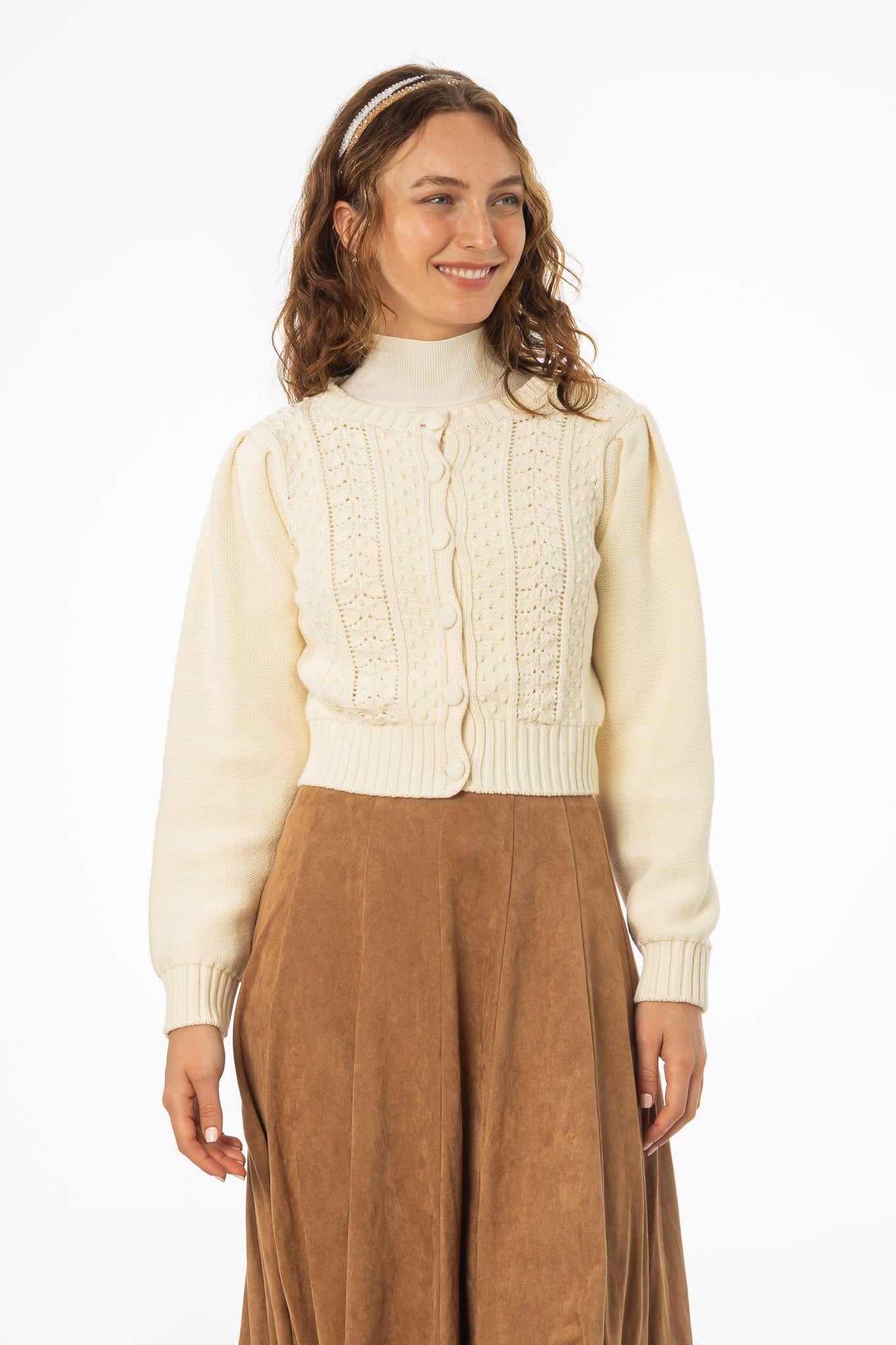 Cream Cropped Crochet Cardigan