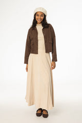 Cream Paneled Microsuede Skirt