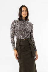 Black Ditsy Floral Printed Mock Neck Top