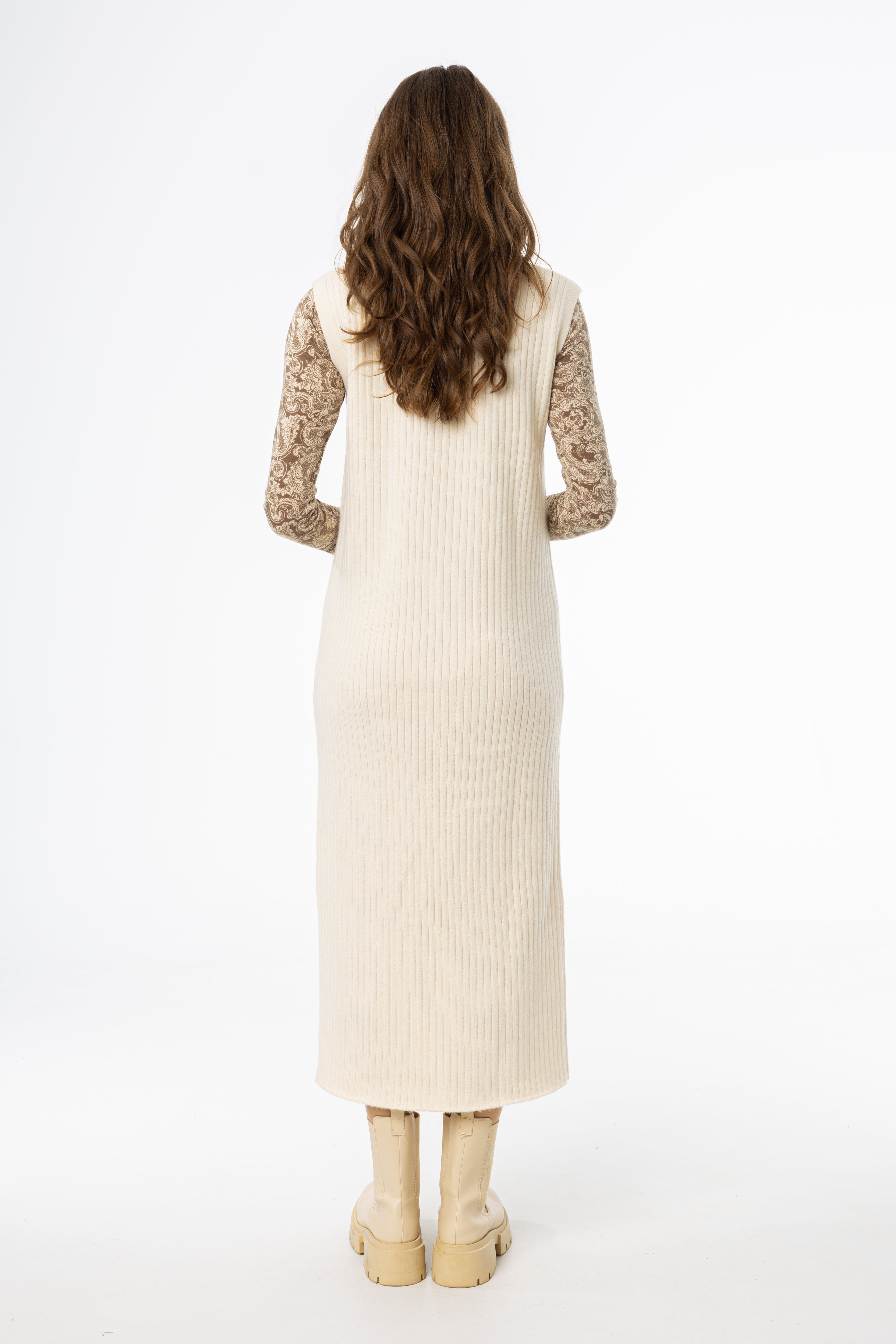 Cream V Neck Knit Maxi Dress