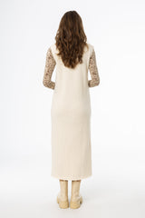 Cream V Neck Knit Maxi Dress