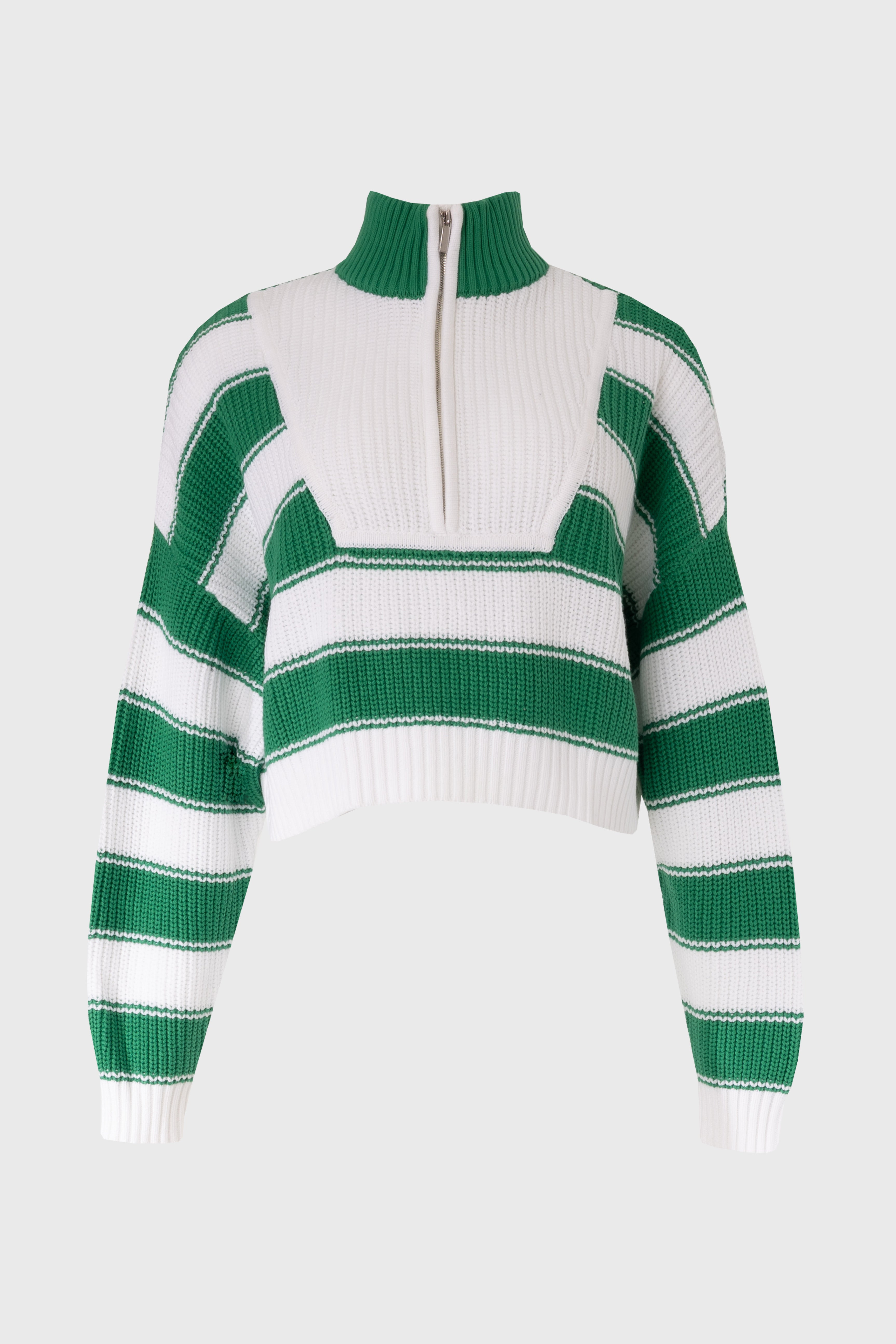 Green Striped Quarter Zip Sweater Top