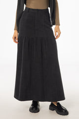 Grey Flared Denim Maxi Skirt