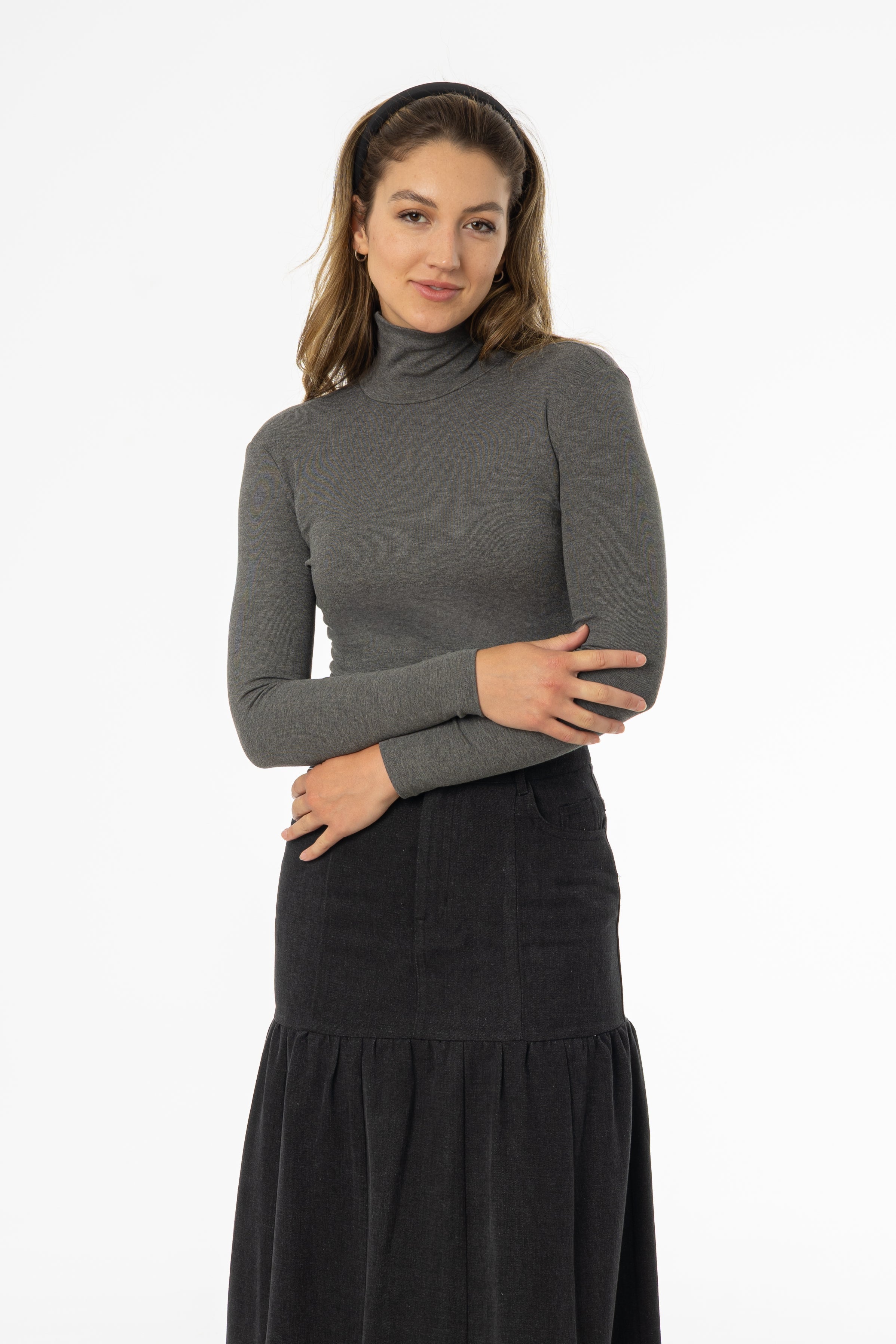 Heather Grey Solid Turtleneck Top