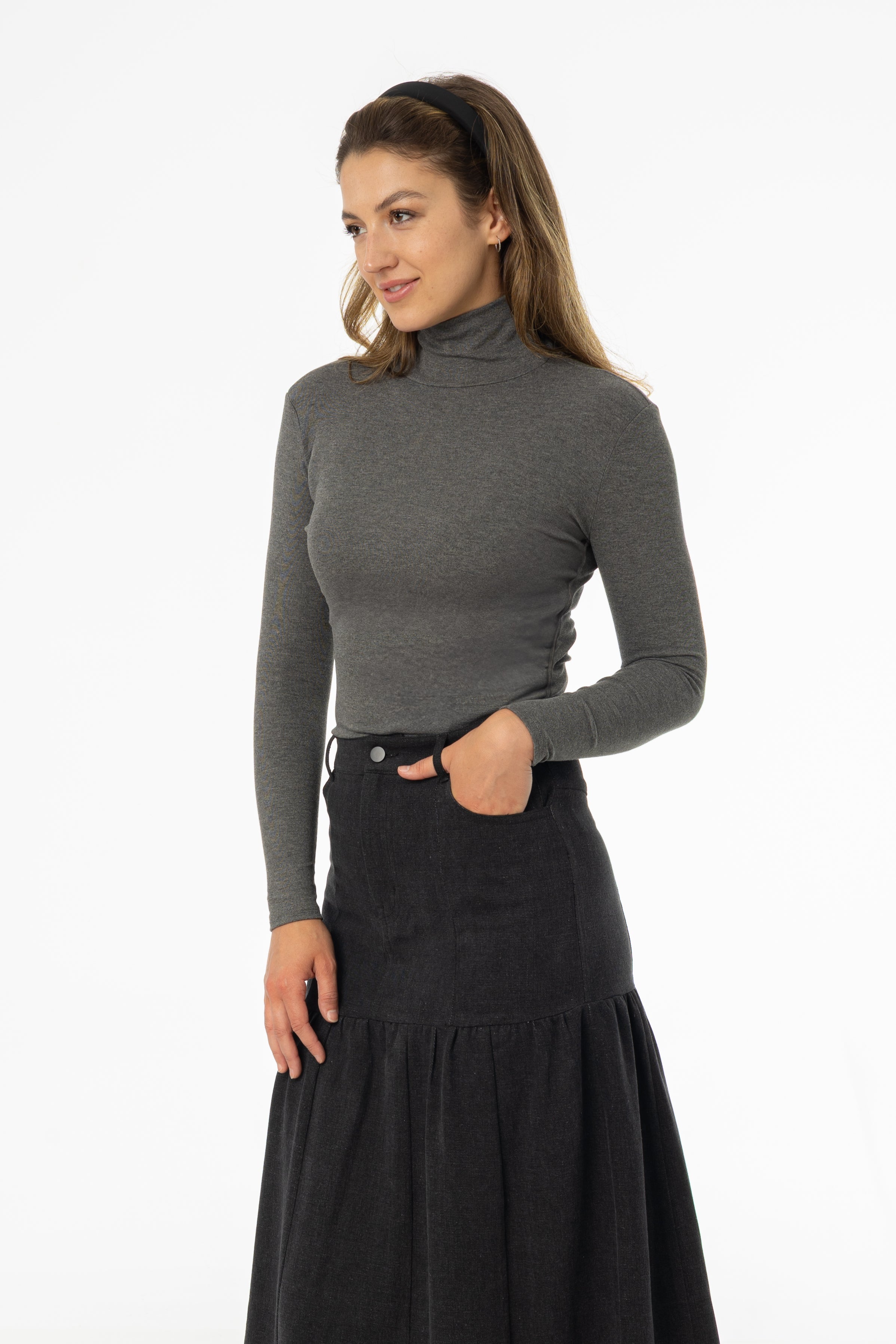 Heather Grey Solid Turtleneck Top