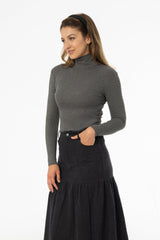 Heather Grey Solid Turtleneck Top