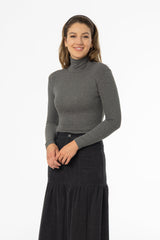 Heather Grey Solid Turtleneck Top