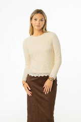 Ivory Floral Scalloped Top