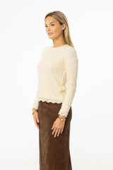 Ivory Floral Scalloped Top