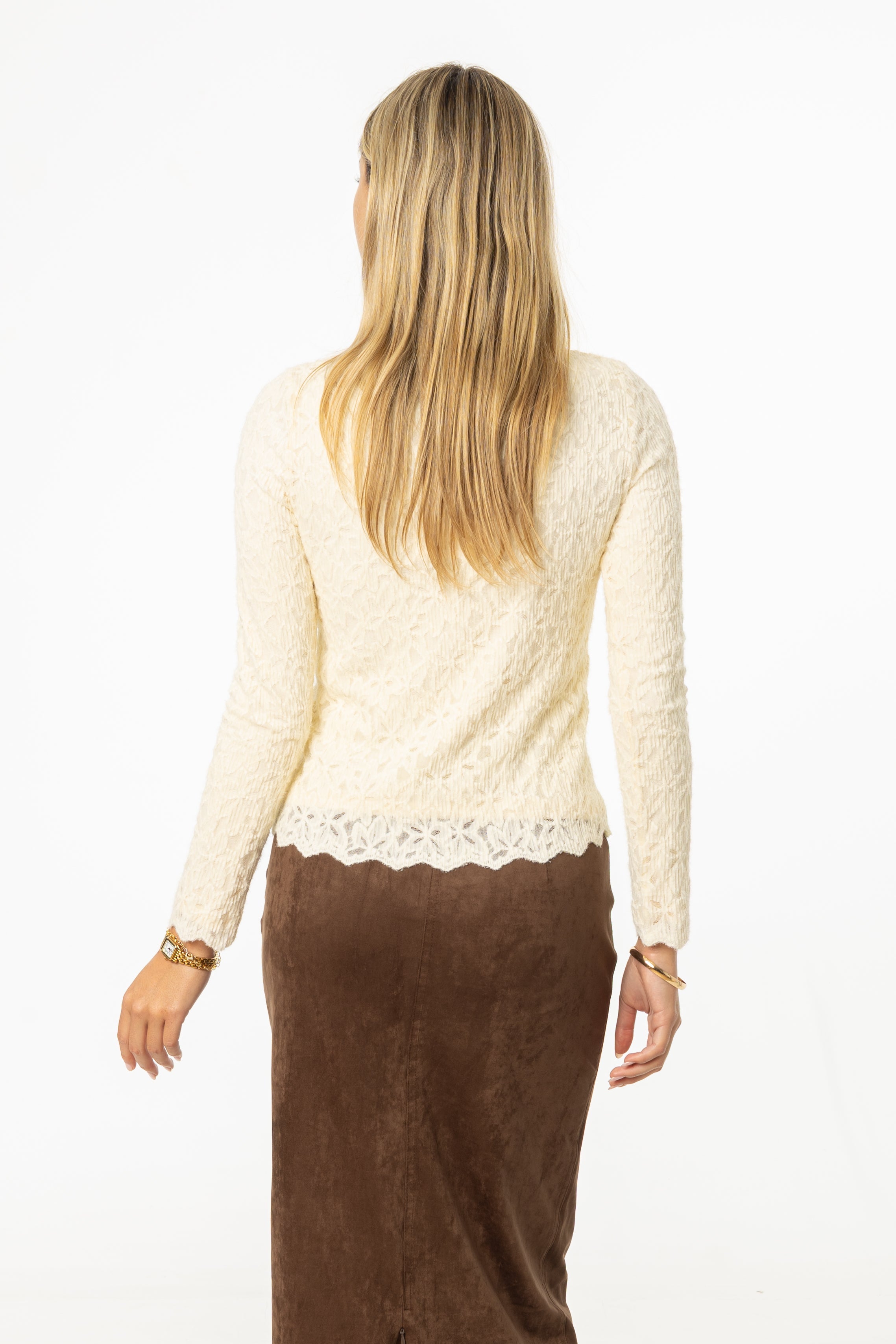 Ivory Floral Scalloped Top