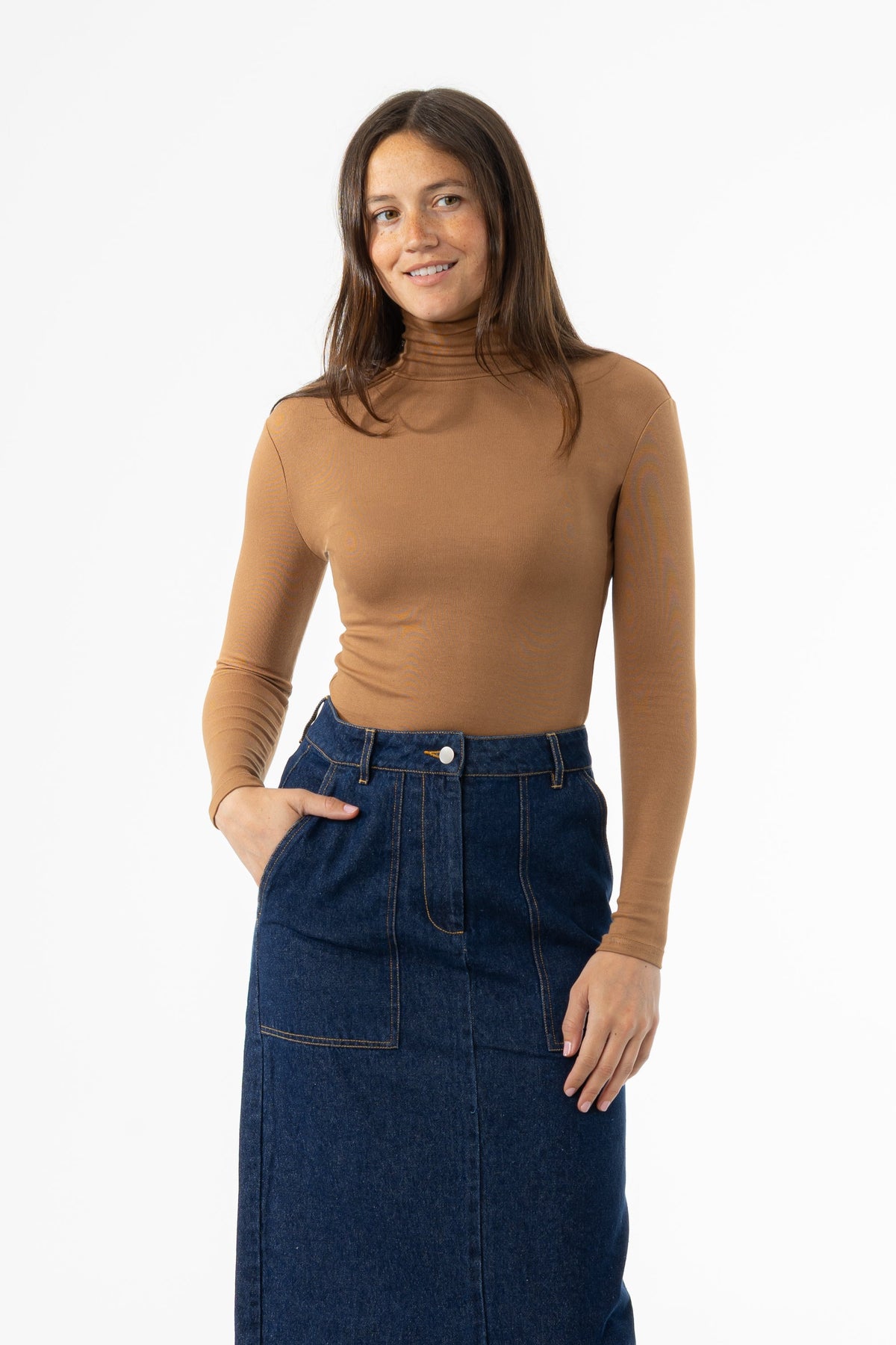 Mocha Solid Turtleneck Top