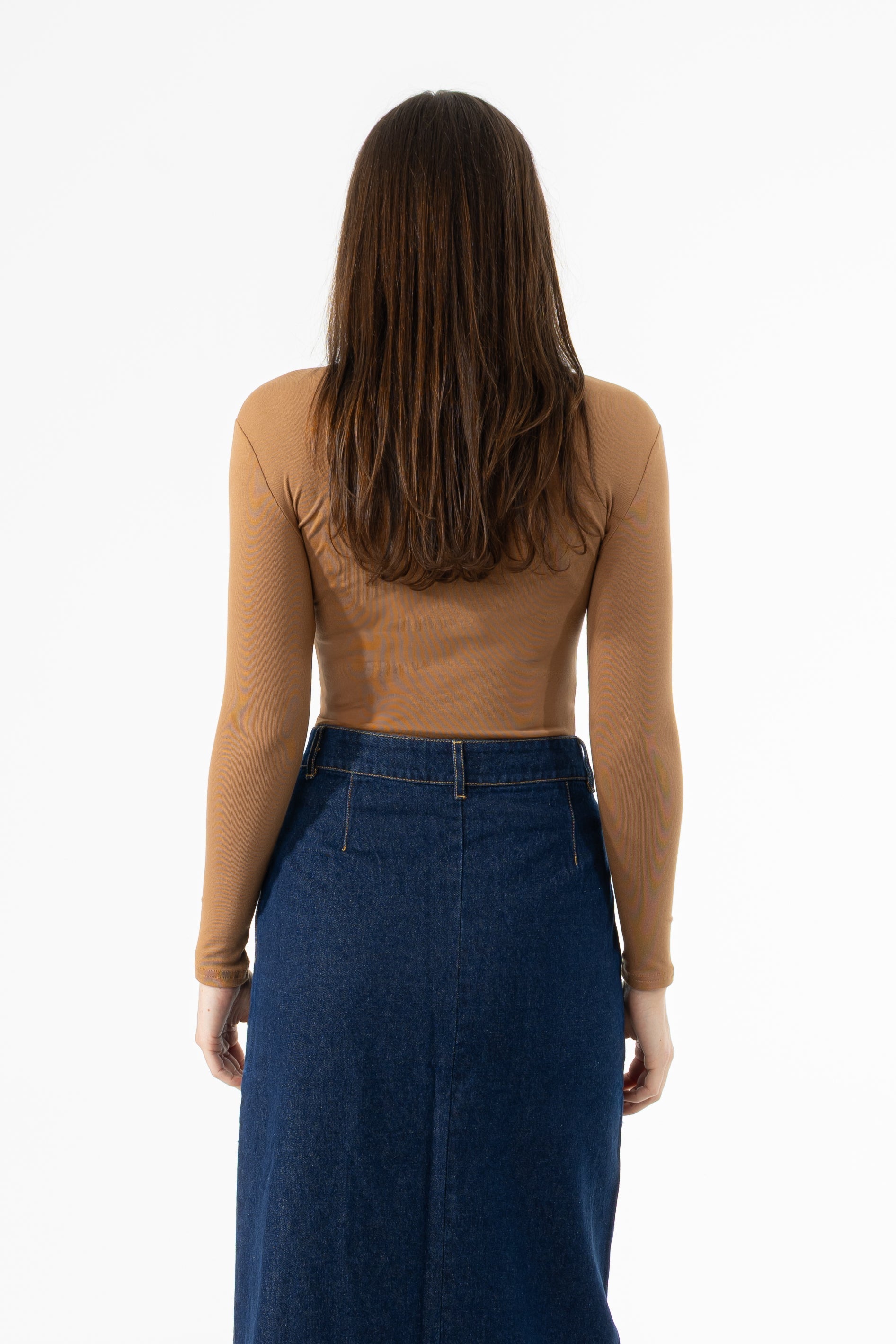 Mocha Solid Turtleneck Top