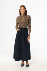 Navy Cargo Corduroy Maxi Skirt
