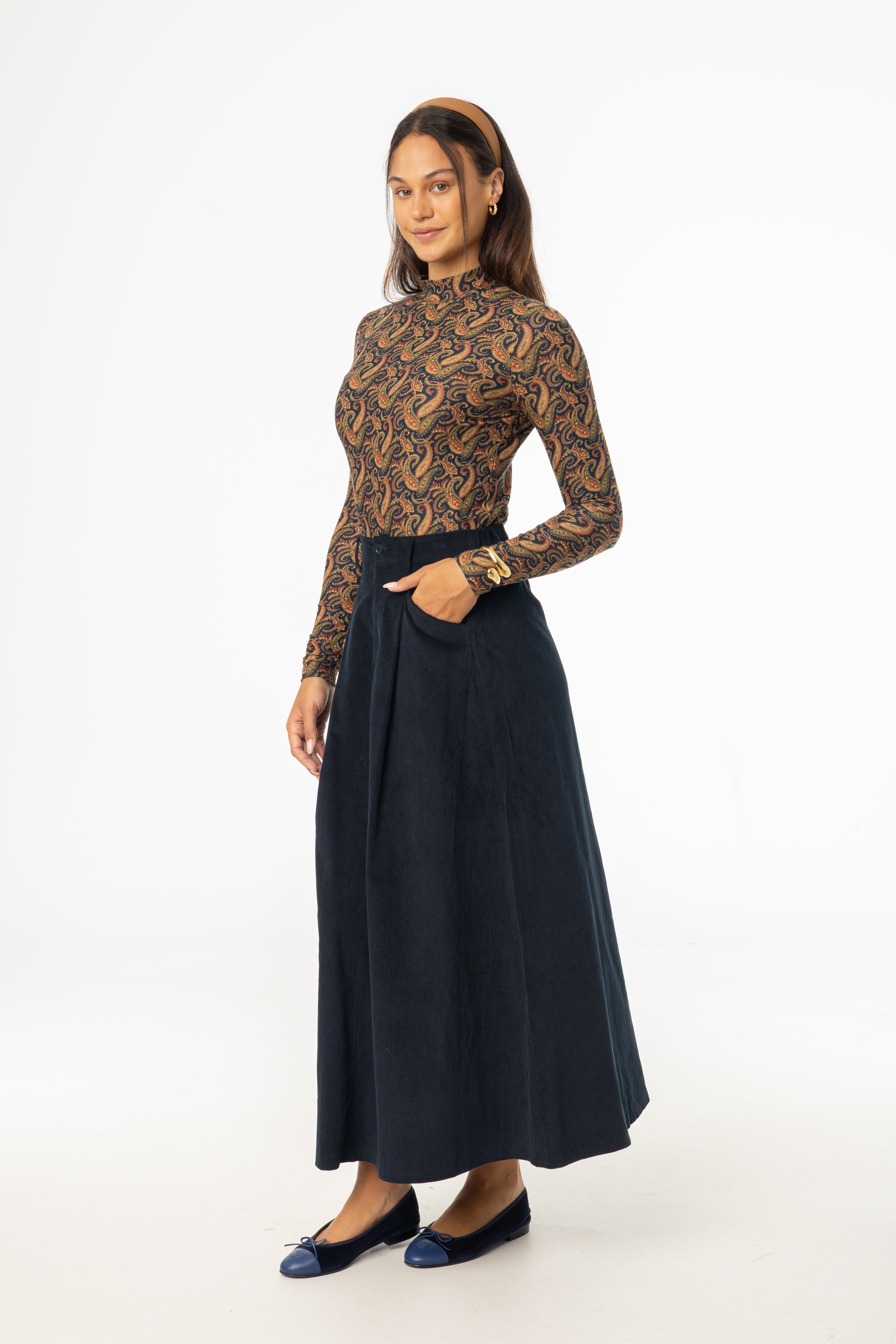 Navy Cargo Corduroy Maxi Skirt