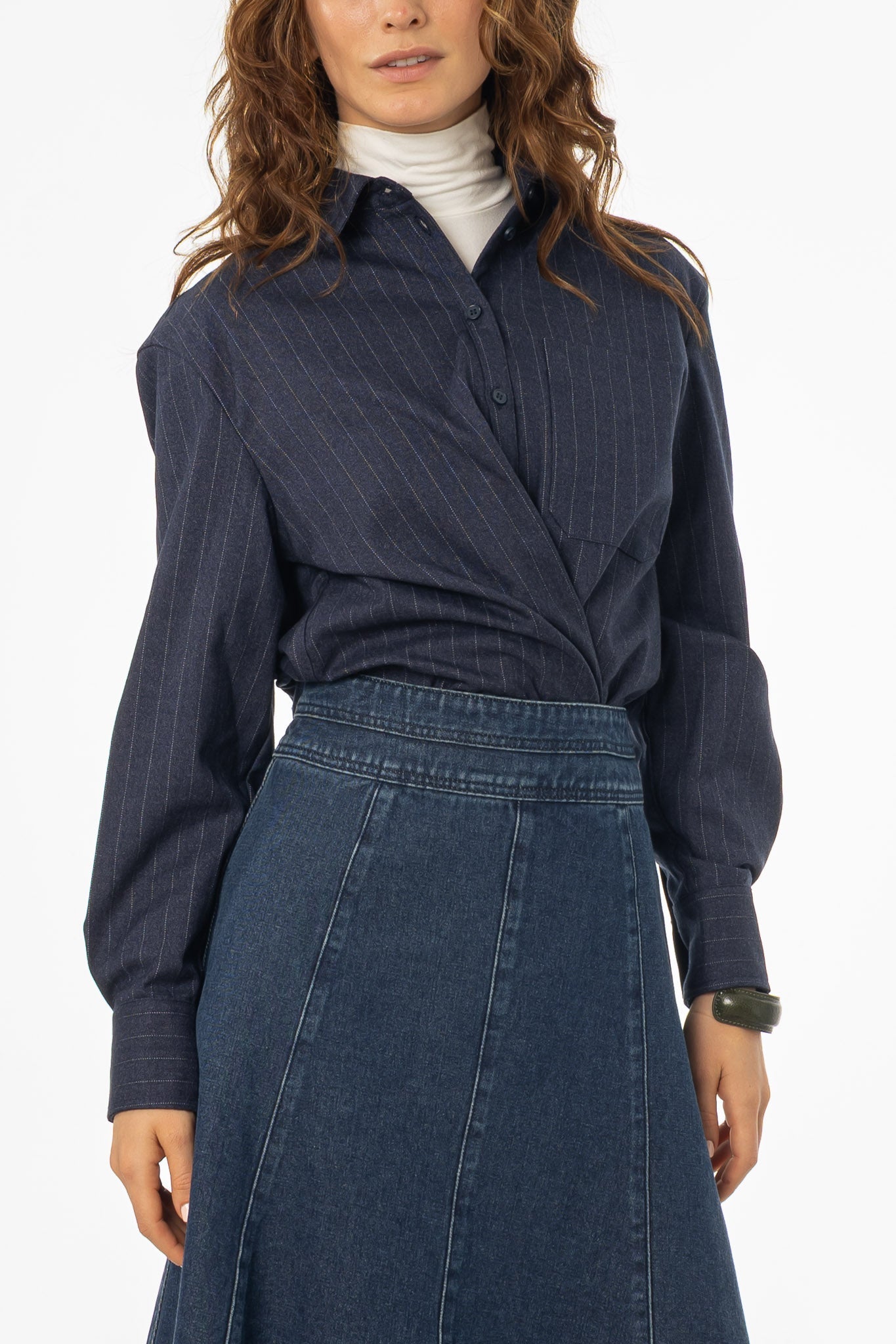 Navy Pinstripe Blouse